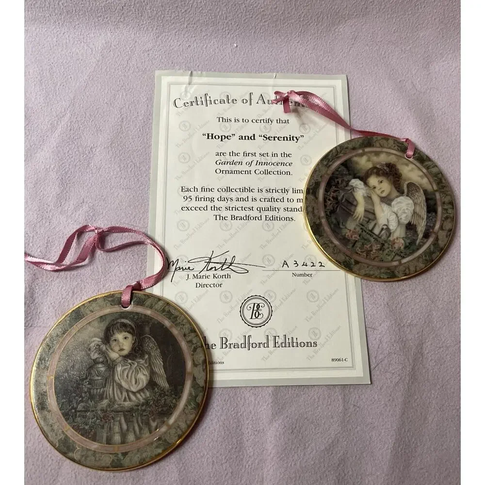 8 BRADFORD EDITIONS Garden Of Innocence ANGEL ORNAMENTS Grace Faith Love Peace +
